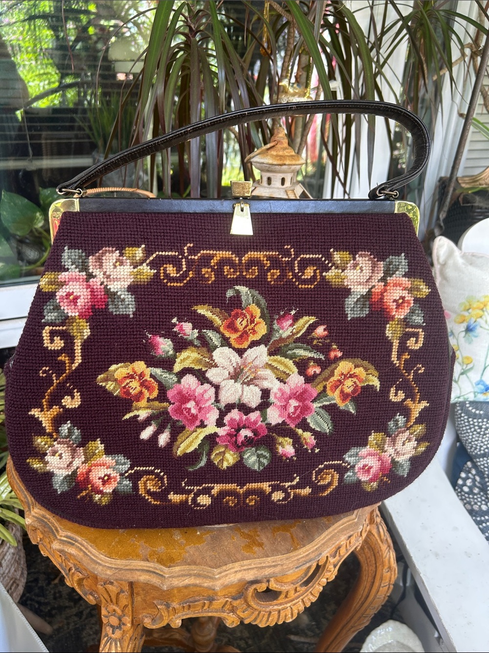 Vintage Floral Needlepoint Bag